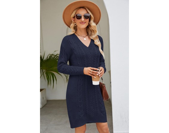 Cable-Knit Long Sleeve Dress