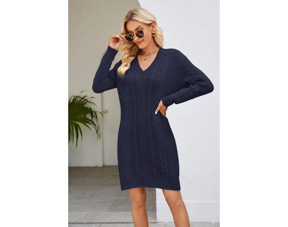 Cable-Knit Long Sleeve Dress