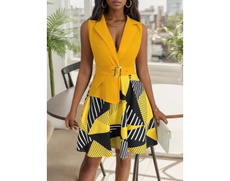 Collared Neck Sleeveless Mini Dress