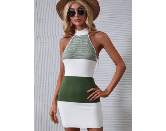 Color Block Halter Neck Knit Dress