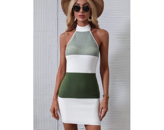 Color Block Halter Neck Knit Dress