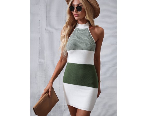 Color Block Halter Neck Knit Dress