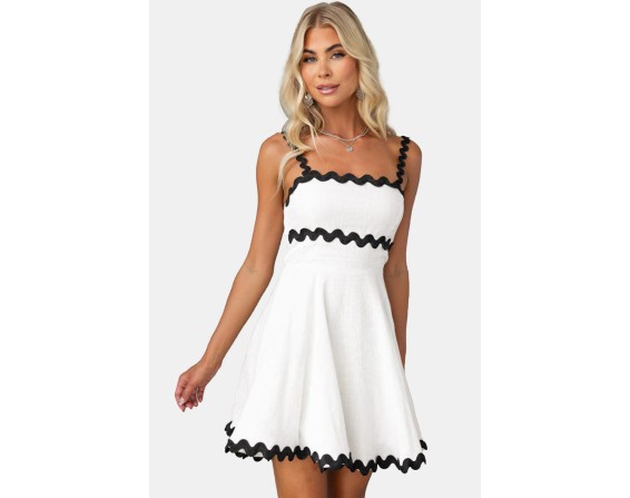 Contrast Trim Square Neck Mini Dress