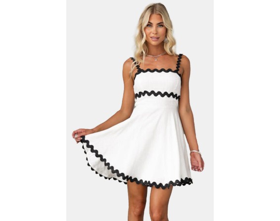 Contrast Trim Square Neck Mini Dress