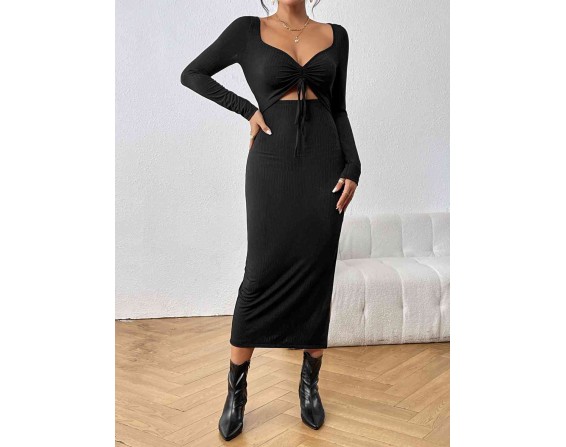 Cutout Drawstring Slit Dress