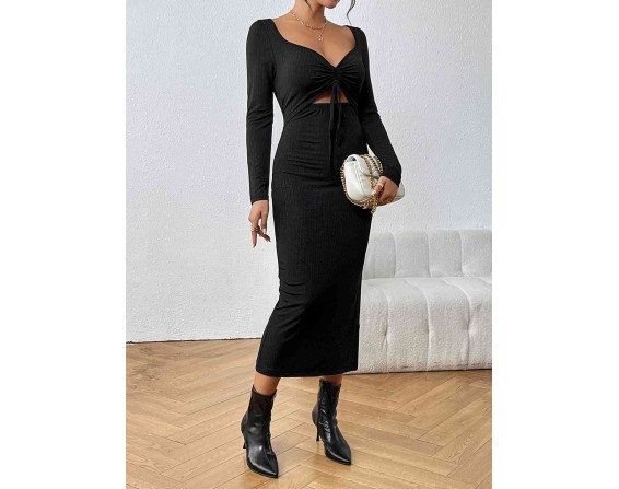 Cutout Drawstring Slit Dress