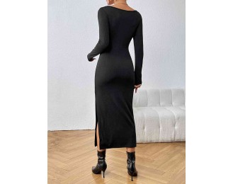 Cutout Drawstring Slit Dress