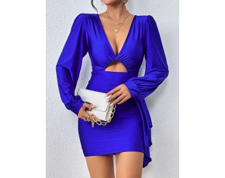 Cutout Long Sleeve Ruched Dress