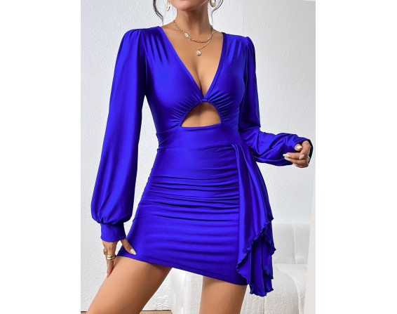 Cutout Long Sleeve Ruched Dress