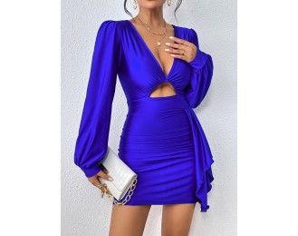 Cutout Long Sleeve Ruched Dress