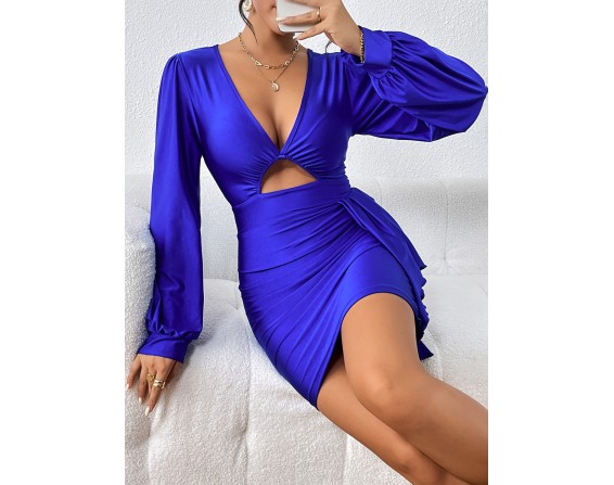 Cutout Long Sleeve Ruched Dress