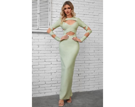 Cutout Round Neck Maxi Wrap Dress