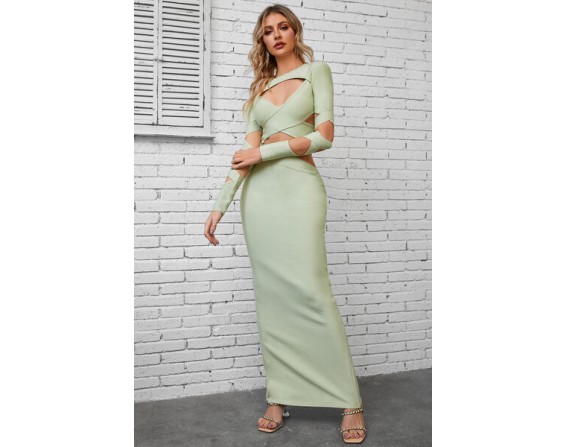 Cutout Round Neck Maxi Wrap Dress