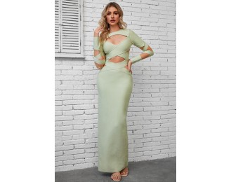 Cutout Round Neck Maxi Wrap Dress