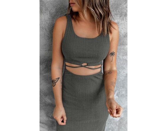 Cutout Scoop Neck Slit Midi Dress