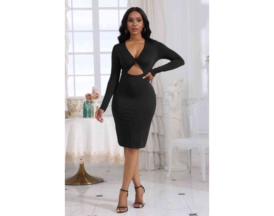 Cutout Twisted Long Sleeve Dress