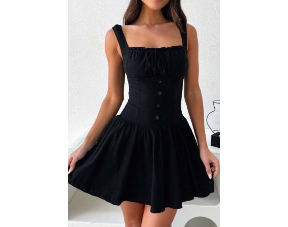 Decorative Button Square Neck Cami Dress