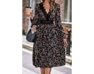 Floral Spliced Lace V-Neck Dress