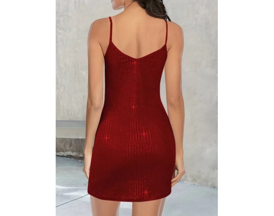 Full Size Sequin V-Neck Mini Cami Dress