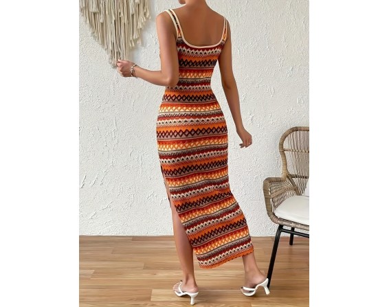 Full Size Slit Wide Strap Midi Dress