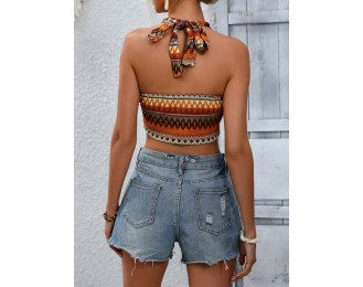 Geometric Halter Neck Cropped Tank