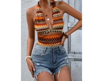 Geometric Halter Neck Cropped Tank