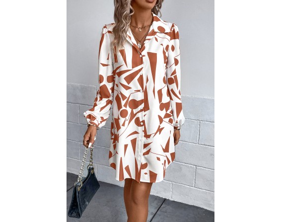 Geometric Long Sleeve Shirt Dress