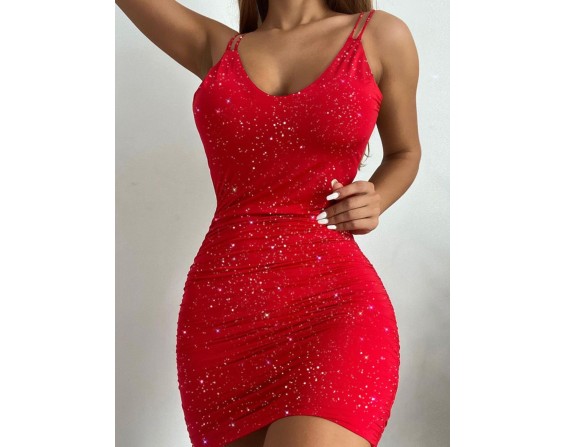 Glitter Spaghetti Straps Mini Dress