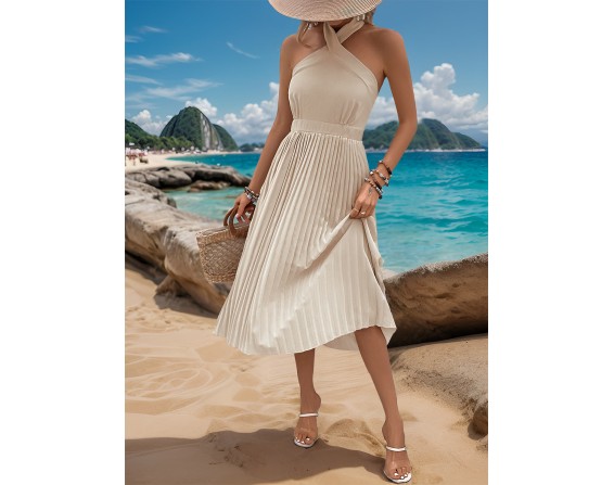 Halter Neck Pleated Midi Dress