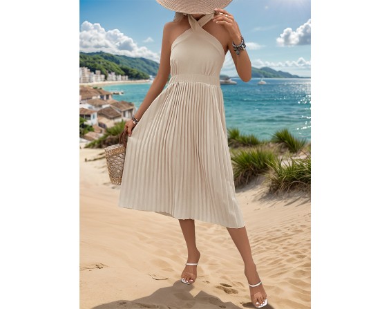 Halter Neck Pleated Midi Dress