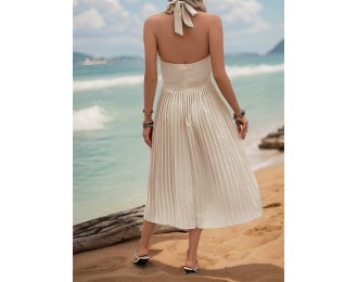 Halter Neck Pleated Midi Dress