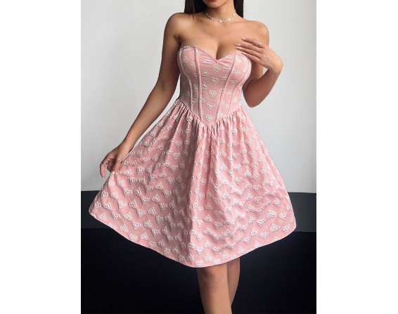 Heart Sweetheart Neck Mini Dress