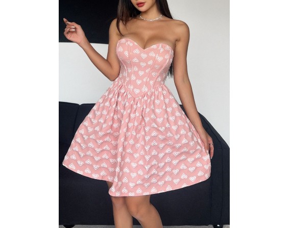 Heart Sweetheart Neck Mini Dress