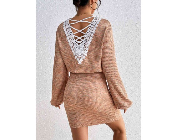 Lace Detail V-Neck Mini Dress