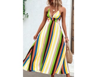 Multicolored Stripe Crisscross Backless Dress