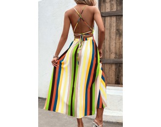 Multicolored Stripe Crisscross Backless Dress