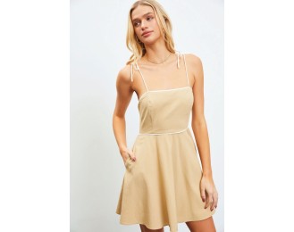 Mustard Contrast Piping Cami Mini Dress