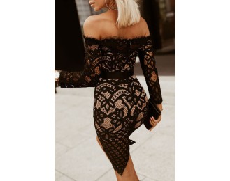 Off-Shoulder Long Sleeve Lace Dress