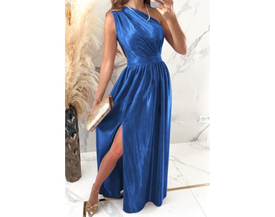 One Shoulder Slit Ruched Maxi Dress