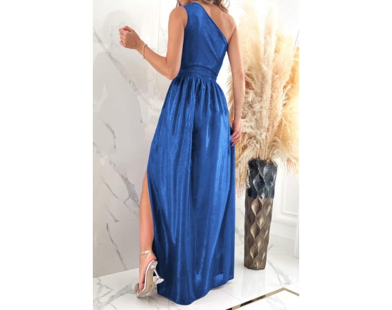 One Shoulder Slit Ruched Maxi Dress