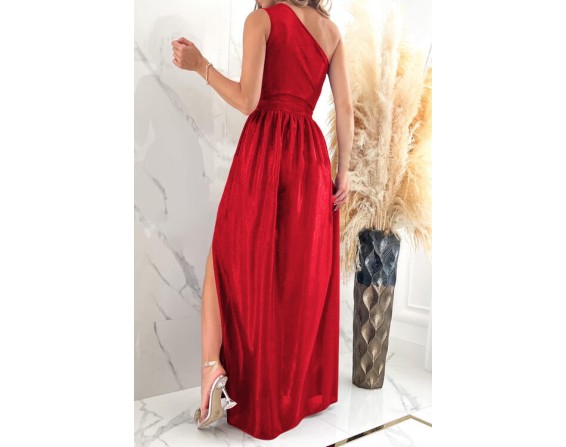 One Shoulder Slit Ruched Maxi Dress