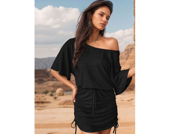 One Shoulder Three-Quarter Sleeve Mini Dress