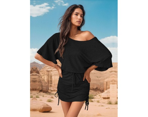 One Shoulder Three-Quarter Sleeve Mini Dress