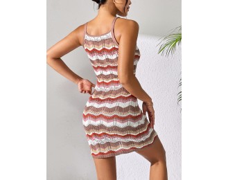 Openwork Striped Spaghetti Strap Knit Dress