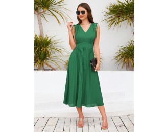 Pleated V-Neck Sleeveless Midi Dress