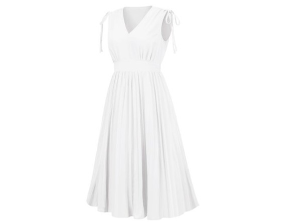 Pleated V-Neck Sleeveless Midi Dress