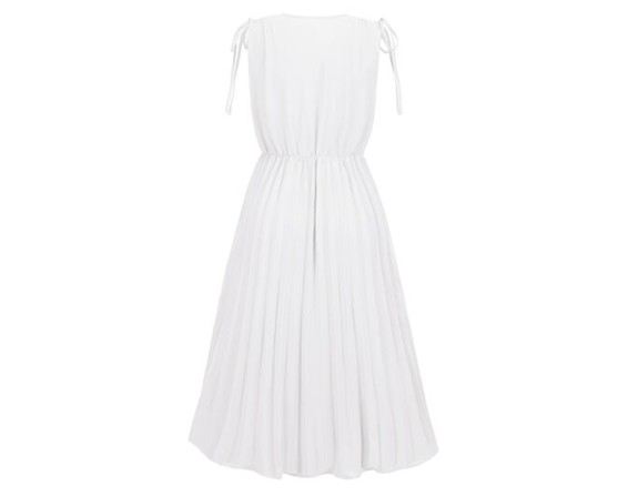 Pleated V-Neck Sleeveless Midi Dress