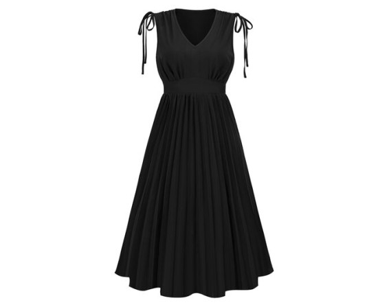 Pleated V-Neck Sleeveless Midi Dress