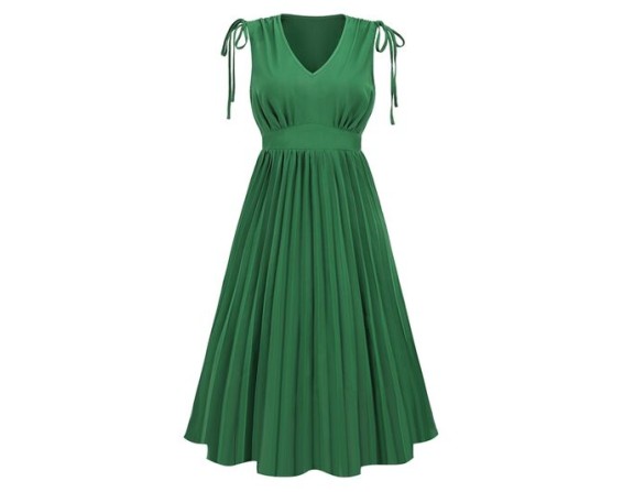 Pleated V-Neck Sleeveless Midi Dress