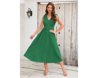 Pleated V-Neck Sleeveless Midi Dress